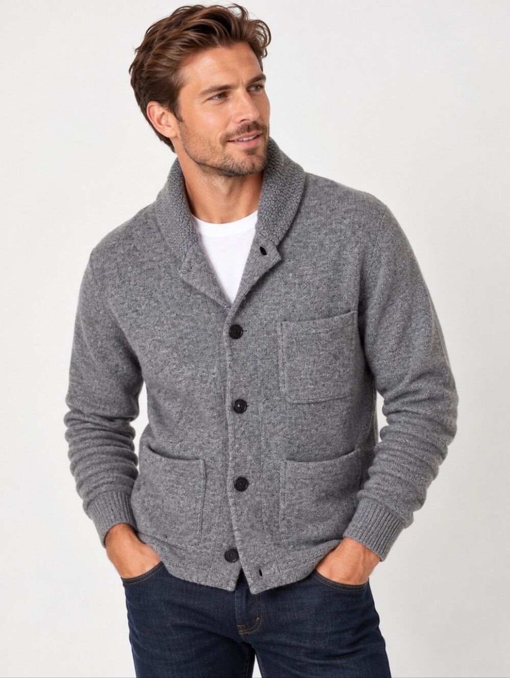 J.Crew Men's 100% Lambswool Shawl Collar Cardigan Sweater Gray M